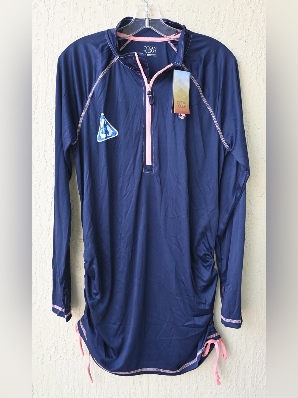 Ocean Coast Women's Navy Blue & Pink Long Sleeve Swim Coverup with UPF 30